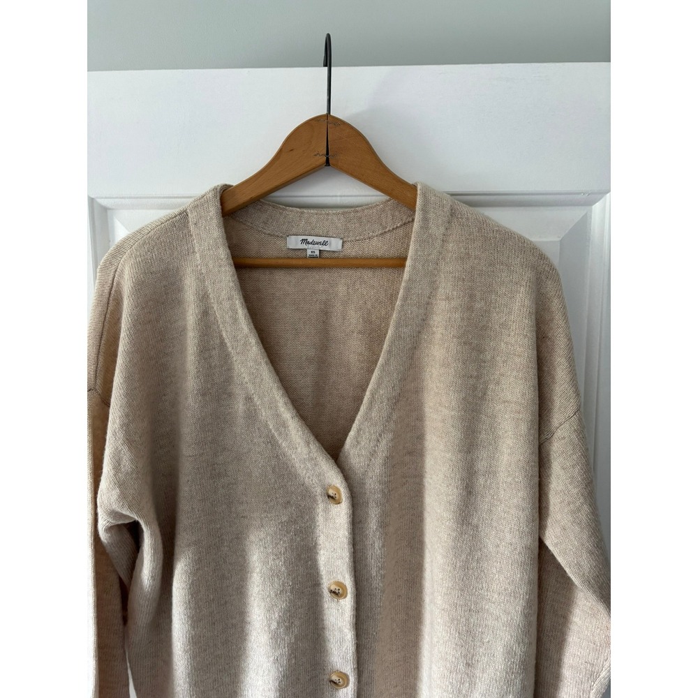 Madewell Cardigan Sweater Womens XS Beige Merino Wool Blend V-Neck Knit Casual